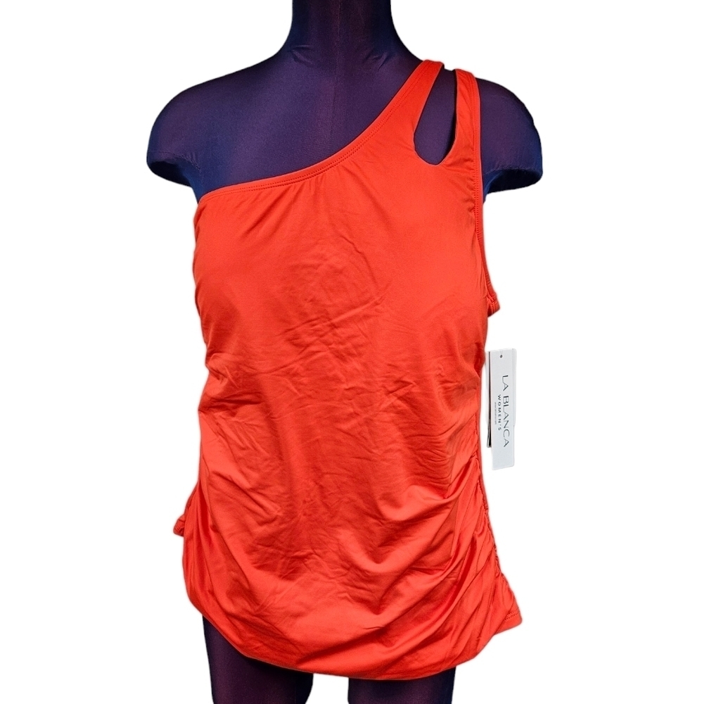 NWT La Blanca Orange Island Goddess One Shoulder Tankini Top Women‎ Size 22W P34